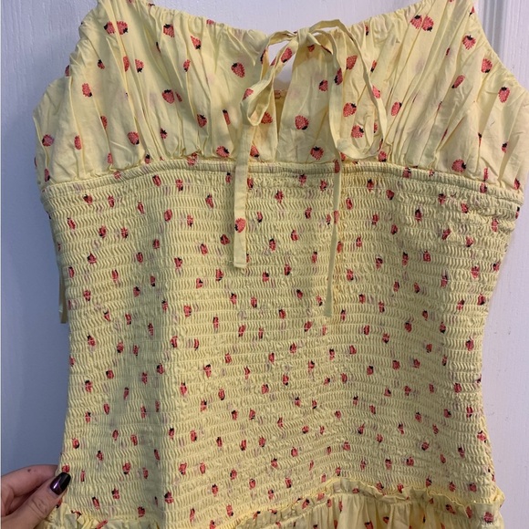 Free People Lavender Daze Yellow Strawberry Print Summer Smocked Midi Dress Med - Picture 5 of 7